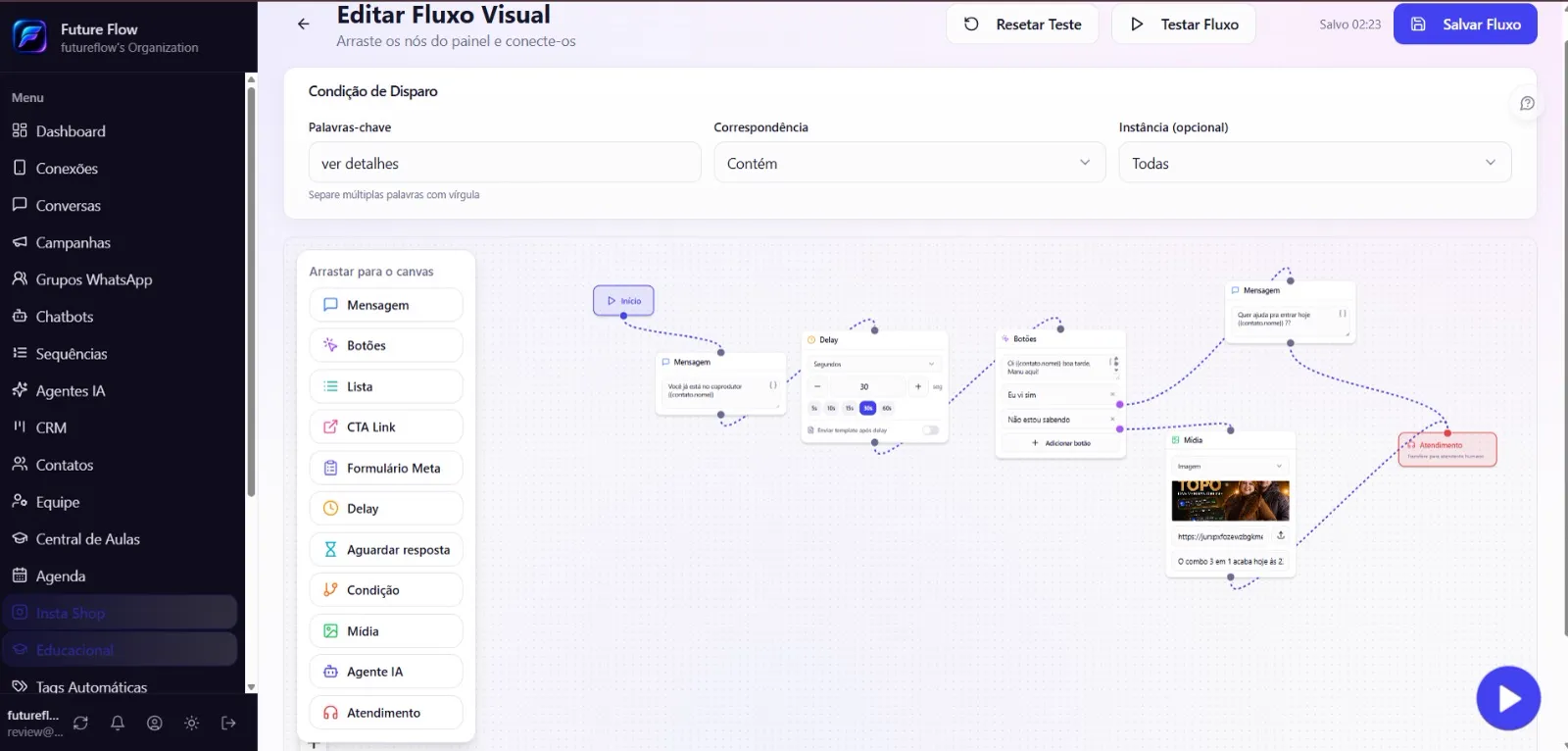 Editor visual de fluxos e automações da FutureFlow